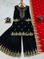 Luxnetics Fine Velvet Golden Thread Embroidery work Velvet Kurti Sharara - Image 6