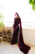 Luxnetics  Party Wear Velvet Saree - Image 2