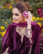 Winter Wear Premium Embroided Velvet Kurti Pant Dupatta set (Stitched) - Image 3