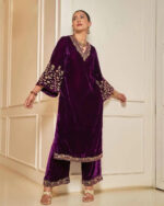 Lace work Velvet Kurti Pant Set ( Stitched) - Image 5