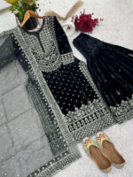 Luxnetics Silver Thread Embroidery work Reasdy to wear Velvet Kurti Sharar Set - Image 5