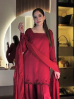 Roya Wine Silk Farshi Suit - Image 3
