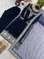 Luxnetics Moti Work Designer Ready to Wear Velvet Kurti Pant Dupatta Set - Image 10