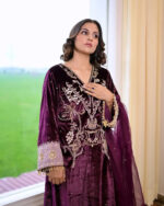 Winter Special Embroidery kodi work Velvet Kurti Pant Dupatta Set - Image 5