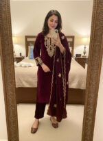Luxnetics Originals Velvet Designer Party Ready Wear Kurti Pant Dupatta Set