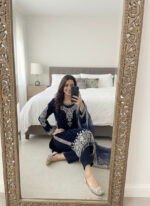 Luxnetics Moti Work Designer Ready to Wear Velvet Kurti Pant Dupatta Set - Image 5