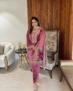 Sequence Moti work Party wear Velvet Suit (Stitched) - Image 4