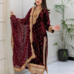 Viscose Velvet Sequence work Winter Special Velvet Suit (Stitched)