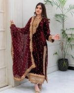 Viscose Velvet Sequence work Winter Special Velvet Suit (Stitched)