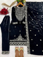 Luxnetics Thread Embroidery Work Winter Wear Velvet Suit for Women - Image 4