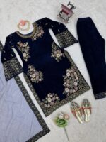 Viscose Thread Embroidery work Party wear Velvet suit - Image 6