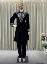 Neck Sequence Embroidery Work with Collar Velvet Cord Set - Image 4