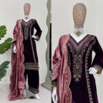 Viscose Velvet Premium Thread Embroidery work Designer Velvet Suit - Image 3