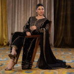 Sequence Embroidery work Pakistani Velvet Kurti Pant Dupatta Set (Stitched)