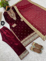 Viscose Velvet Sequence work Winter Special Velvet Suit (Stitched) - Image 3