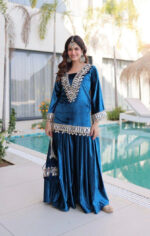 Luxnetics Originals Mirror Work Velvet Kurti Palazzo Set - Image 2