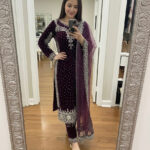 Luxnetics Moti Work Designer Ready to Wear Velvet Kurti Pant Dupatta Set