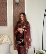 Sequence Embroidery Work Winter Special Velvet Kurti Pant Dupatta Set (Ready to Wear) - Image 2