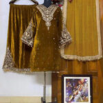 Luxnetics Embroidery Work Winter Wear Velvet Kurti Pant Dupatta Set