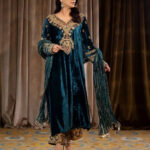 Heavy Neck work Winter Pakistani Velvet Suit Pant Dupatta