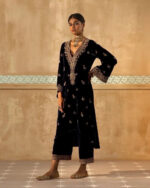 Winter Special Neck Thread Embroidery work Velvet Kurti Pant Set ( Fully Stitched) - Image 3