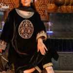 Winter Special Designer Black Velvet Kurti Pant Dupatta Set
