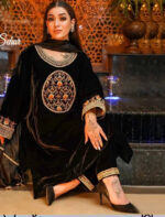 Winter Special Designer Black Velvet Kurti Pant Dupatta Set