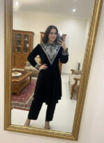 Neck Sequence Embroidery Work with Collar Velvet Cord Set - Image 5