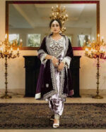 Thread Embroidery work Winter Velvet Suit (Stitched) - Image 2