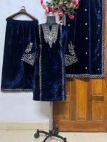 Thread Embroidery work Ready to Wear Velvet Suit - Image 6