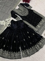 Luxnetics Silver Thread Embroidery work Reasdy to wear Velvet Kurti Sharar Set - Image 4