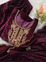 Luxnetics Originals Velvet Designer Party Ready Wear Kurti Pant Dupatta Set - Image 7