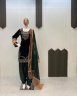 Luxnetics Original Sequence Embroidery Work Designer Party Wear Velvet Kurti Pant Dupatta Set (Ready To Wear) - Image 13