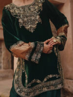 Luxnetics Original Sequence Embroidery Work Designer Party Wear Velvet Kurti Pant Dupatta Set (Ready To Wear) - Image 3