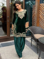 Luxnetics Original Sequence Embroidery Work Designer Party Wear Velvet Kurti Pant Dupatta Set (Ready To Wear) - Image 11