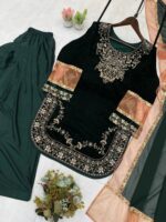 Luxnetics Original Sequence Embroidery Work Designer Party Wear Velvet Kurti Pant Dupatta Set (Ready To Wear) - Image 4