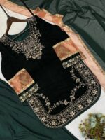 Luxnetics Original Sequence Embroidery Work Designer Party Wear Velvet Kurti Pant Dupatta Set (Ready To Wear) - Image 7