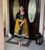 Luxnetics Originals Sequence Embroidery with Moti Work Designer Party Wear Velvet Kurti Pant Dupatta Set (Ready to Wear) - Image 4