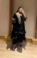 Luxnetics Premium Designer Embroidery Work Velvet Kurti Pant Dupatta Set (Ready to Wear) - Image 7