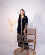 Embroidery work Velvet kurti palazo dupatta Set