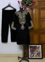 Neck Embroidery work Velvet Kurti Pant Set (Stitched) - Image 7