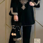 Neck Embroidery work Velvet Kurti Pant Set (Stitched)