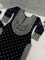 Luxnetics Silver Thread Embroidery work Reasdy to wear Velvet Kurti Sharar Set - Image 7
