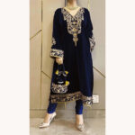 Luxnetics Sequence Embroidery Work Velvet Kurti Pant Set - Image 2