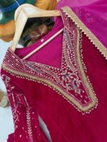 Premium Multi Color Embroidery Work Designer Velvet Kurti Pant Dupatta Set (Ready to Wear) - Image 7