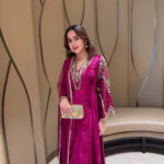 Premium Multi Color Embroidery Work Designer Velvet Kurti Pant Dupatta Set (Ready to Wear) - Image 2