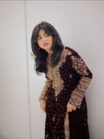 Real Moti Work with Sequence Embroidery Designer Velvet Kurti Pant Dupatta Set (Ready to Wear) - Image 6