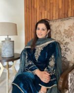 Sequence Coding Work Winter Special Designer Velvet Kurti Pant Dupatta Set (Ready to Wear)