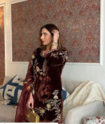 Sequence Embroidery Work Winter Special Velvet Kurti Pant Dupatta Set (Ready to Wear) - Image 6