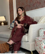 Sequence Embroidery Work Winter Special Velvet Kurti Pant Dupatta Set (Ready to Wear) - Image 5